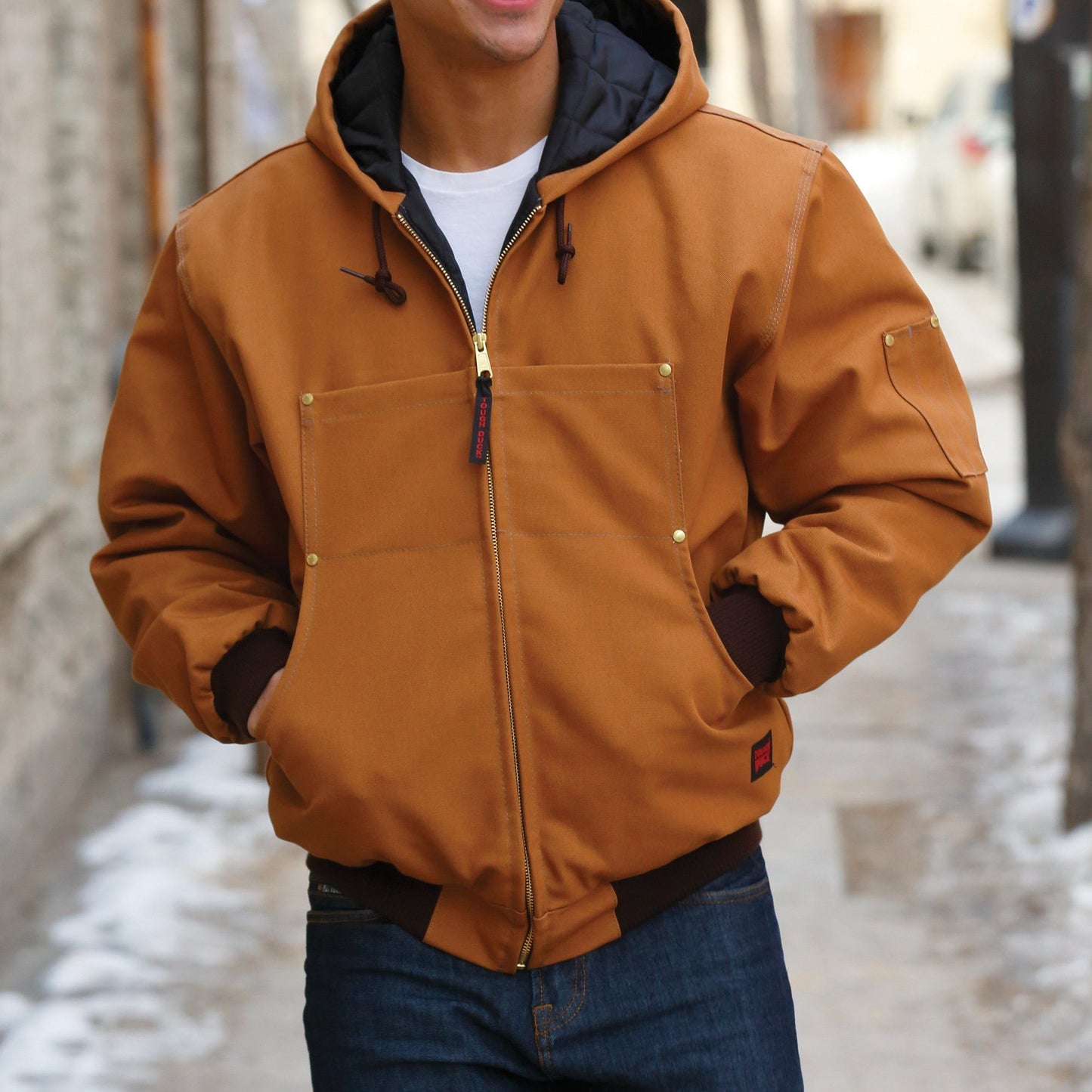 Tough Duck Hooded Bomber Jacket - 5123 - Brown - model