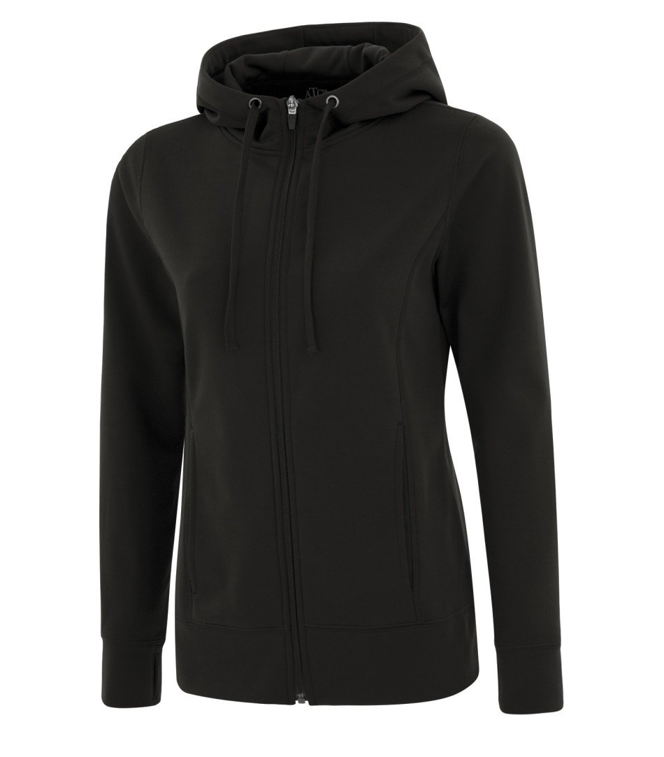 Performance Fleece Sweater: Women's Cut Basic Solid Colours Full Zip - L2004 - Black