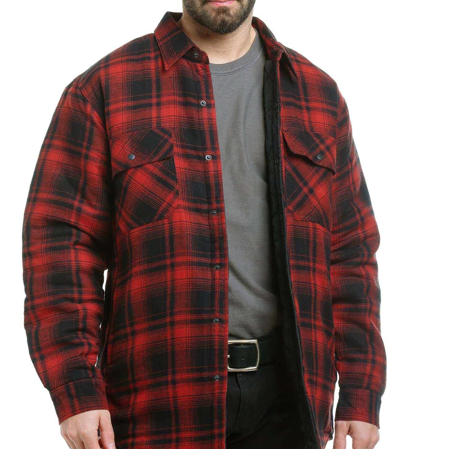 Tough Duck Quilted Flannel Shirt - WS05 - Red Plaid - model