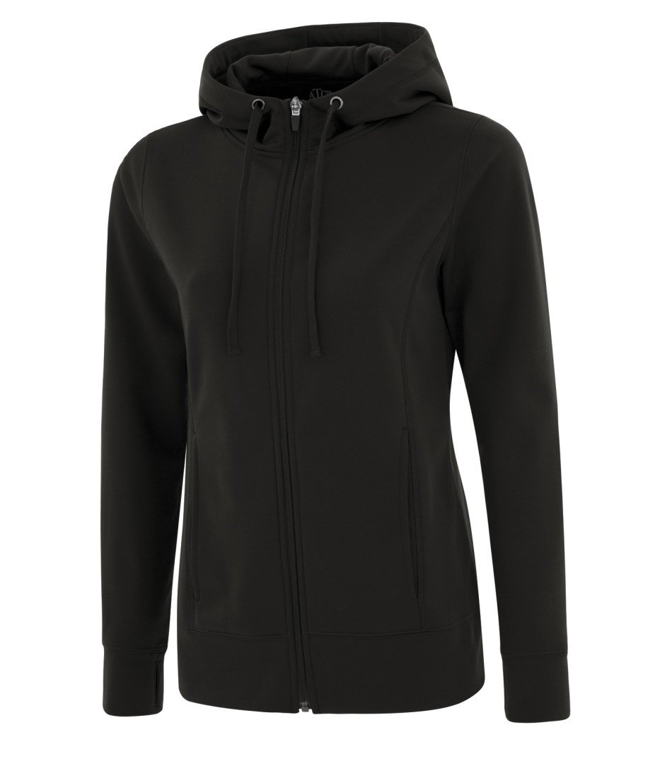 Performance Fleece Sweater:  Women's Cut Basic Solid Colours Full Zip - L2004 - Black